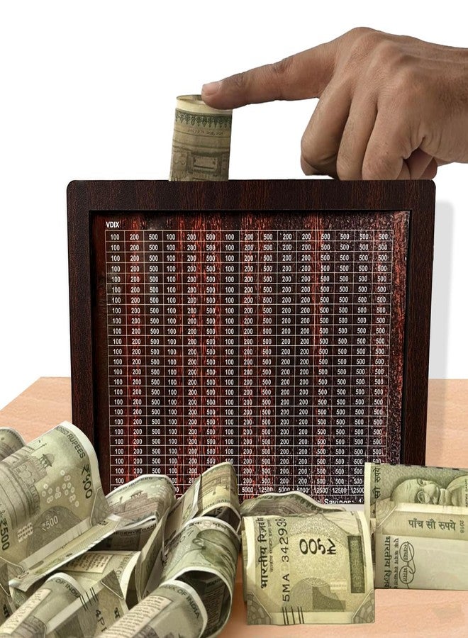 VDIX Wooden Coin Bank for Kids & Adults, Money Box with Carved Design, Savings Box, Mini Bank, Donation Box, Smart Money Box, Wooden Coin Box, Money Saver, Piggy Bank with Numbers 120000 - Image 2